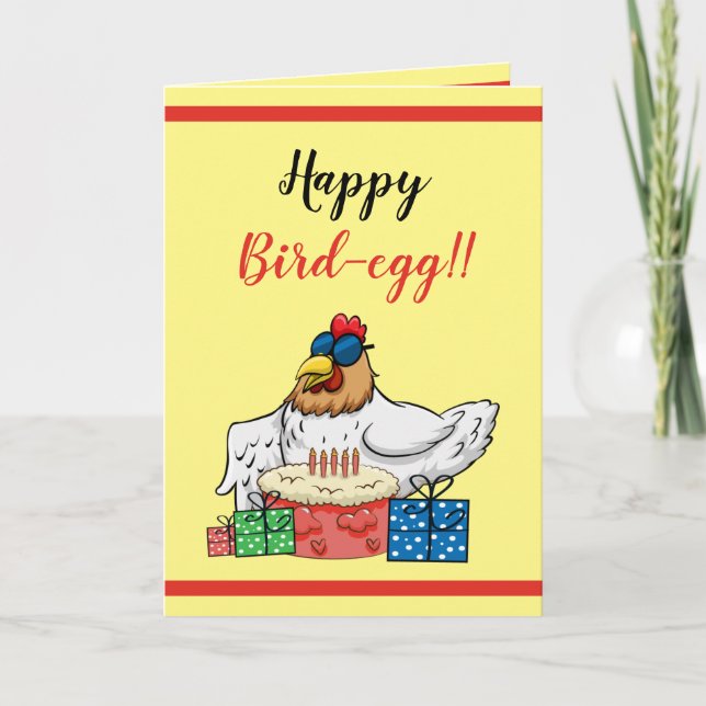 Tarjeta Torta de pollo y regalos graciosos amarillo lindo  (Anverso)