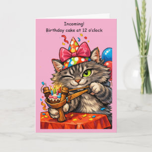 Tarjeta Torta de tirachinas de gato Cumpleaños divertido r
