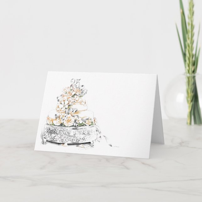 Tarjeta Torta del 25° Aniversario del Boda (Anverso)