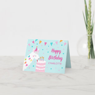 Tarjeta Torta divertida de Llama entera Tercer Aqua Feliz 