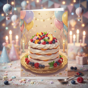 Tarjeta Torta Pavlova Caprichosa Feliz Cumpleaños