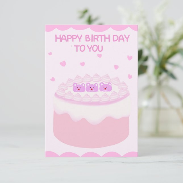 Tarjeta Torta rosa dulce felizcumpleaños (Anverso de pie)