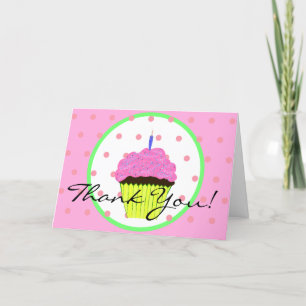 Tarjeta Torta rosa verde Polka puntos cumpleaños Gracias