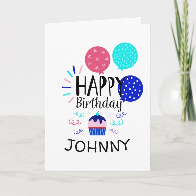 Tarjeta Torta y globos Feliz Cumpleaños Textos - (Anverso)