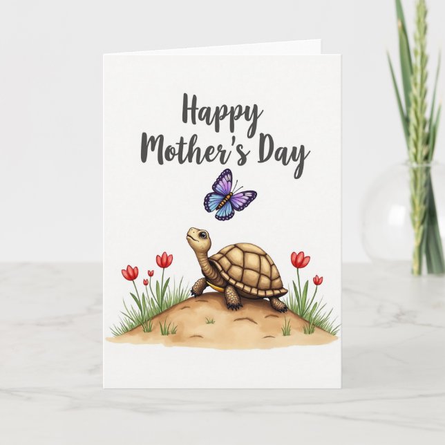 Tarjeta Tortoise Floral Mothers Day Card (Anverso)
