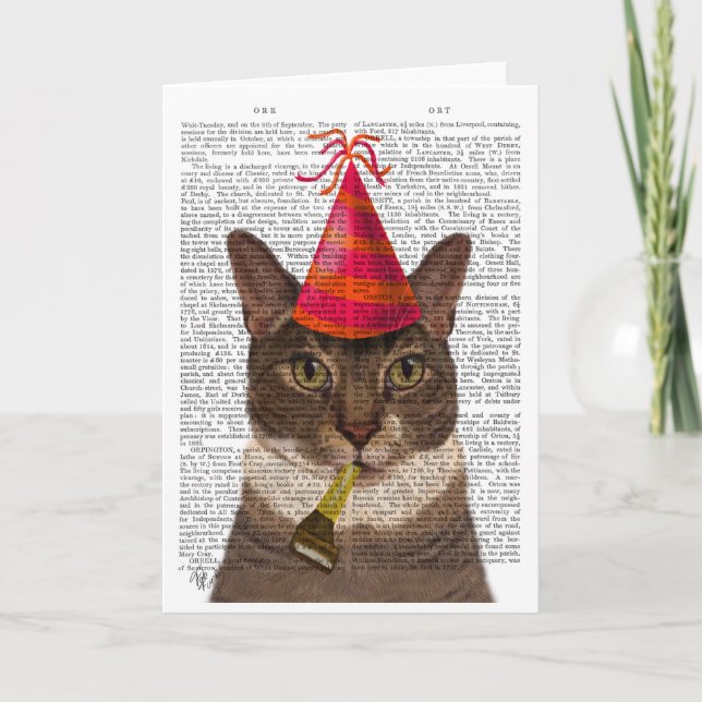 Tarjeta Tortoiseshell Cat con Gorra Fiesta (Anverso)
