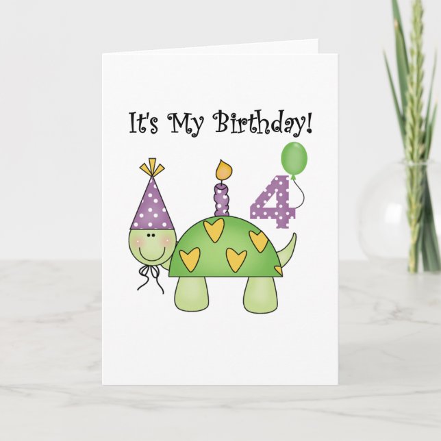 Tarjeta Tortuga 4 camisetas de cumpleaños y regalos (Anverso)