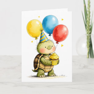 Tarjeta Tortuga Adorable con Cumpleaños Feliz Infantil