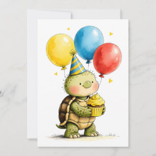Tarjeta Tortuga Adorable con Cumpleaños Feliz Infantil Tar