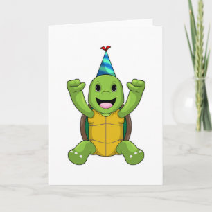 Tarjeta Tortuga al cumpleaños con gorra Fiesta