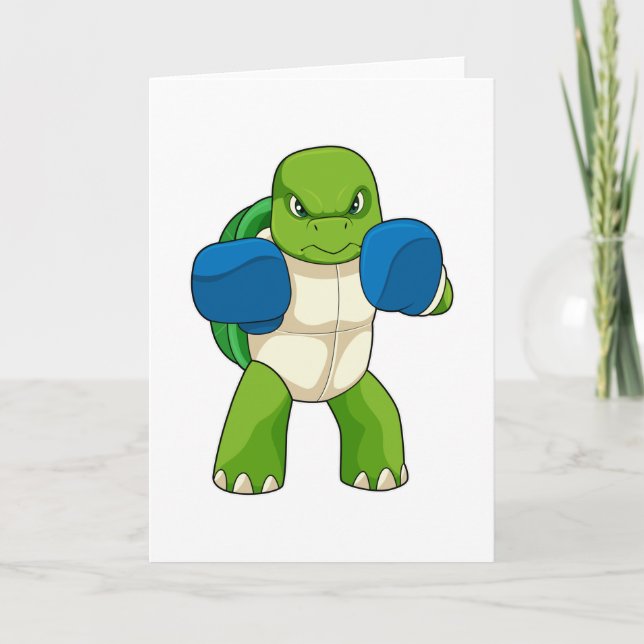 Tarjeta Tortuga como boxeador con guantes de boxeo (Anverso)