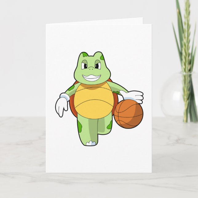 Tarjeta Tortuga como jugador de baloncesto con baloncesto. (Anverso)