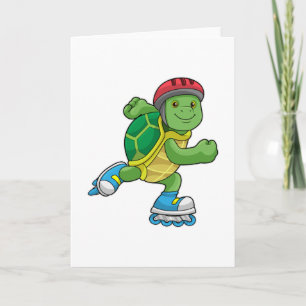 Tarjeta Tortuga como patinador con patines en línea y casc