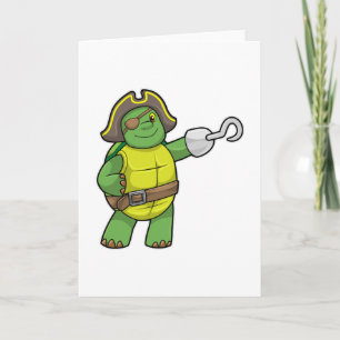 Tarjeta Tortuga como pirata con mango y parche de ojos eng
