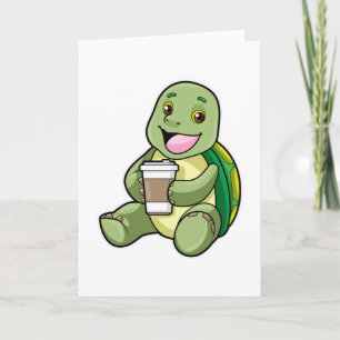 Tarjeta Tortuga con caparazón y café a tomar