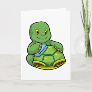Tarjeta Tortuga con caparazón y trapo de limpieza