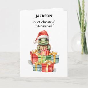 Tarjeta Tortuga con sombrero de Santa regalos de Navidad d