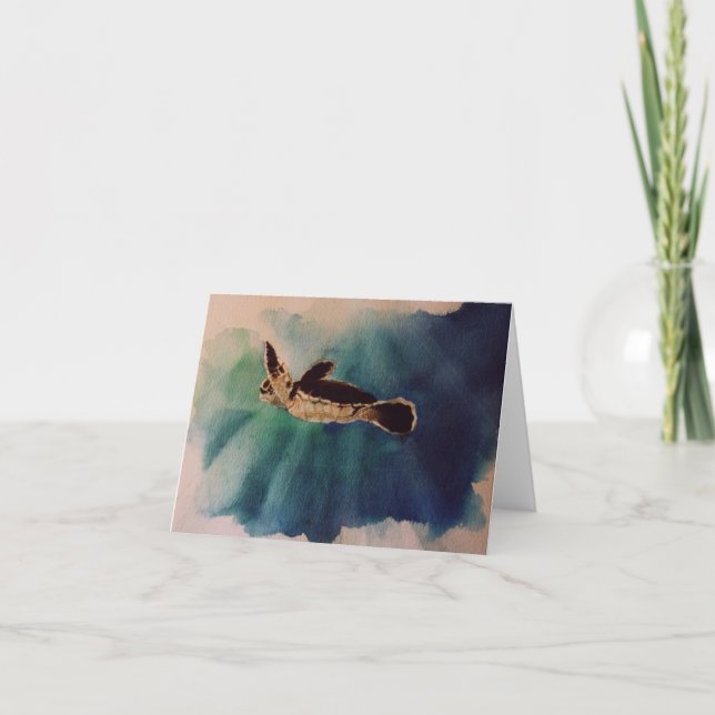 Tarjeta tortuga de bebé en acuarela de superficie (Anverso)