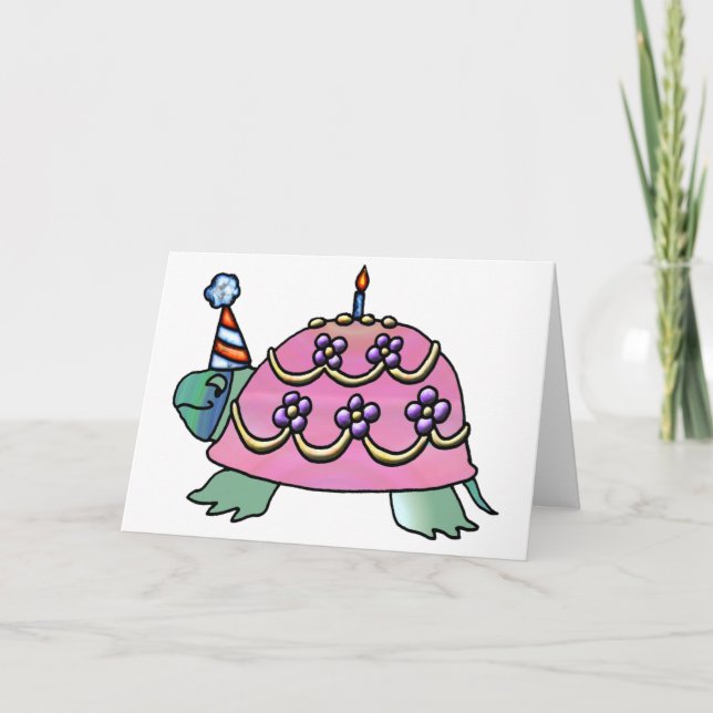 Tarjeta Tortuga de cumpleaños rosada (Anverso)