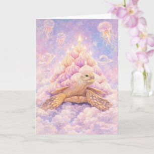Tarjeta Tortuga de cumpleaños Zefir pastel soñador en nube