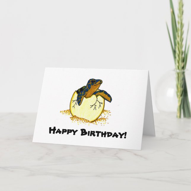Tarjeta tortuga de incubación, ¡Feliz cumpleaños! (Anverso)