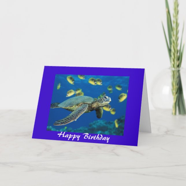 Tarjeta Tortuga de mar verde, feliz cumpleaños (Anverso)