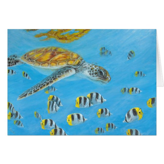 Tarjeta tortuga del bora del bora con los pescados de la