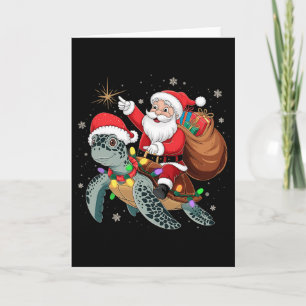 Tarjeta Tortuga Divertida Navidad Santa Cabalgando Tortuga