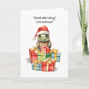 Tarjeta Tortuga dulce en Santa Hat Navidades Regalos de di