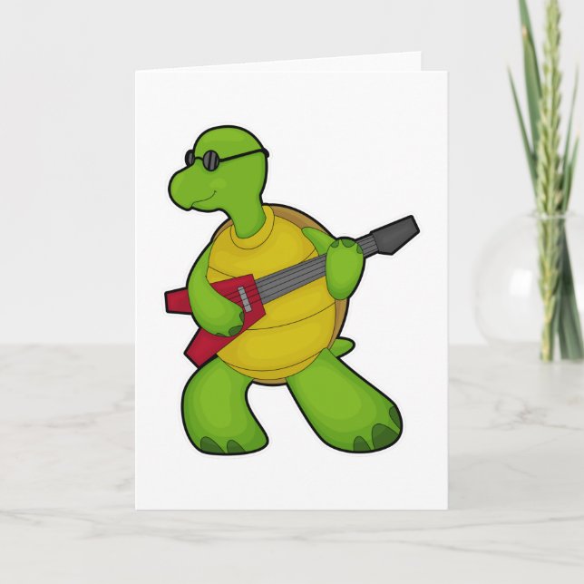 Tarjeta Tortuga en la música con guitarra y gafas de sol (Anverso)