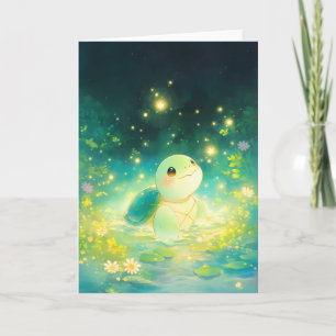 Tarjeta Tortuga en un soñador estanque estrellado