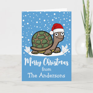 Tarjeta Tortuga Feliz Navidad con Sombrero de Santa Person