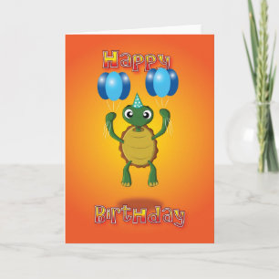 Tarjeta tortuga - globos - feliz cumpleaños