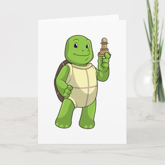 Tarjeta Tortuga jugando ajedrez con pieza de ajedrez Peón (Anverso)