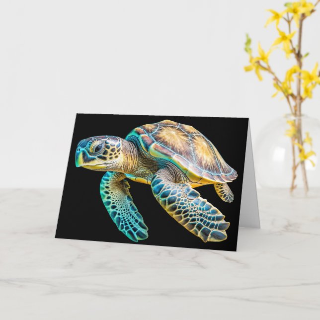 Tarjeta Tortuga Marina Adorable Feliz Cumpleaños (flor amarilla)