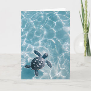 Tarjeta Tortuga marina de bebé en agua limpia