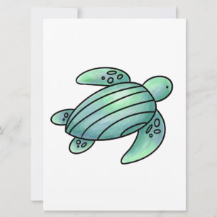 Tarjeta tortuga marina de dibujos animados pintada con acu