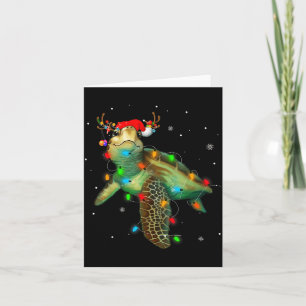 Tarjeta Tortuga Marina Luces de Navidad Sombrero Divertido