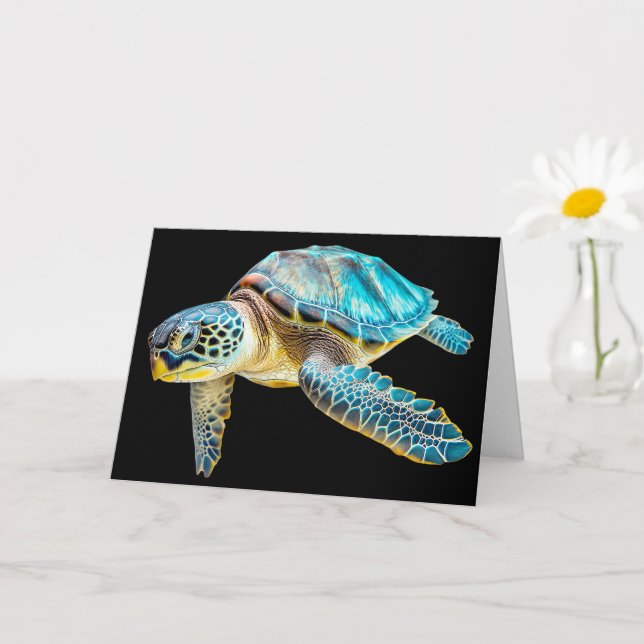 Tarjeta Tortuga marina nadadora Feliz cumpleaños (Planta pequeña)