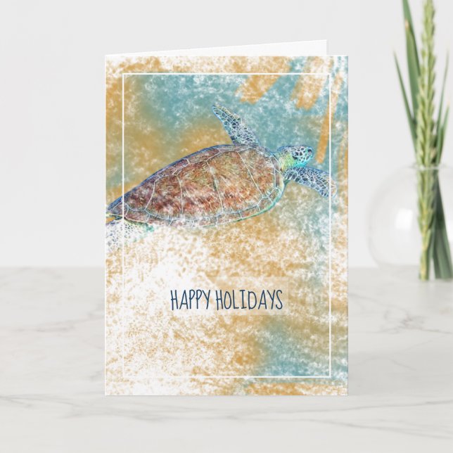 Tarjeta Tortuga marina pintura arte Happy Holidays Card (Anverso)
