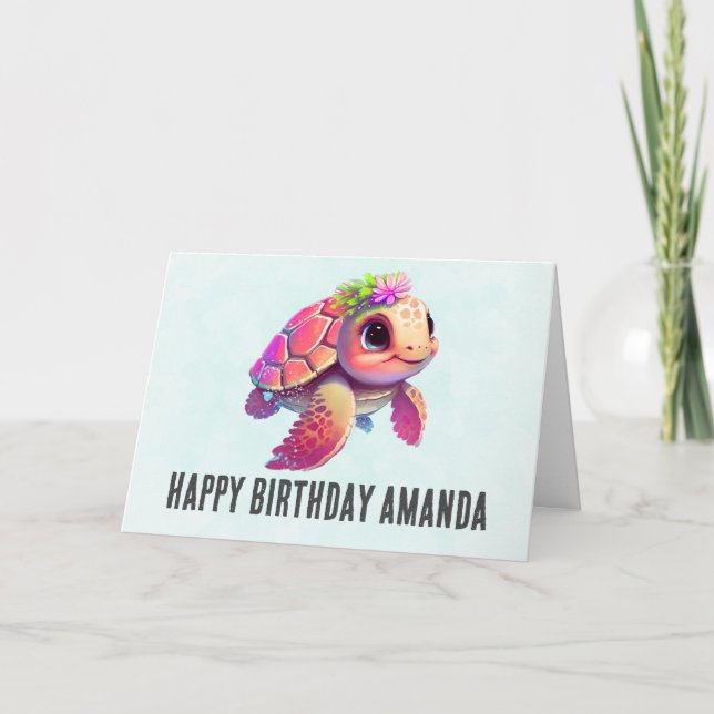 Tarjeta Tortuga marina rosada Cumpleaños caprichosa y bana (Anverso)
