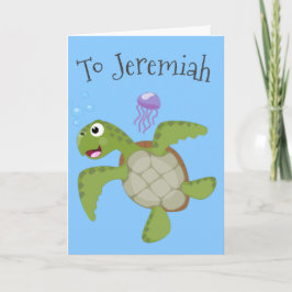 Tarjeta Tortuga marina verde suave feliz ilustracion perso