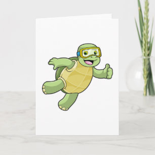 Tarjeta Tortuga nadando con gafas nadando