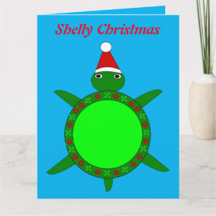 Tarjeta Tortuga Navideña Adorable con Caparazón Florido