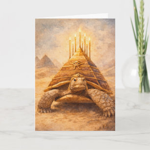 Tarjeta Tortuga Sulcata pastel de cumpleaños pirámide egip