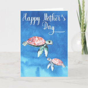 Tarjeta Tortugas marinas acuarela Feliz día de la madre