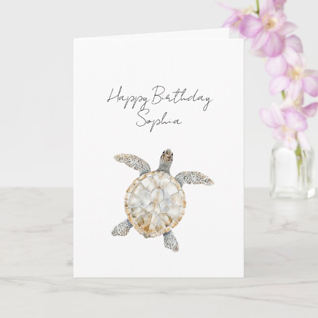 Tarjeta Tortugas Marinas de Cream Beach Cumpleaños (Orquídea)