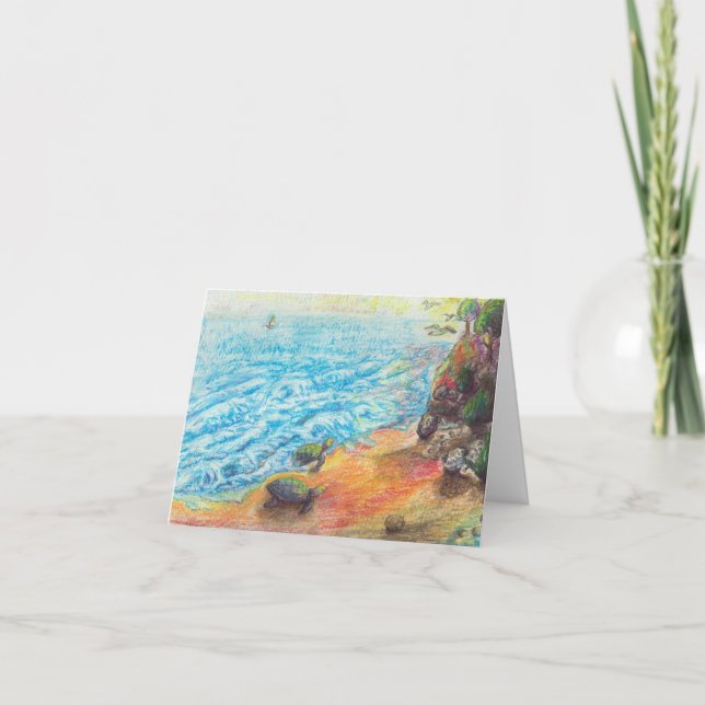 Tarjeta Tortugas Marinas En La Playa (Anverso)