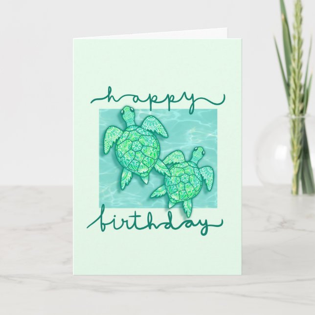 Tarjeta Tortugas Verdes Lindas Feliz Cumpleaños  (Anverso)