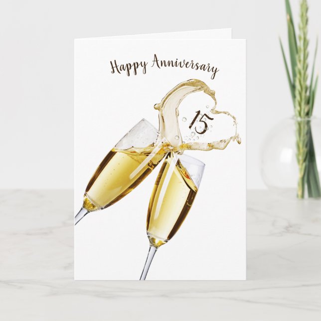 Tarjeta Tostada de champagne para el 15° aniversario (Anverso)